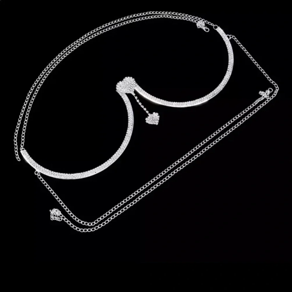 Heart Shape Crystal Body Jewelry Breast with Chains - Brand New - Picture 2 of 5
